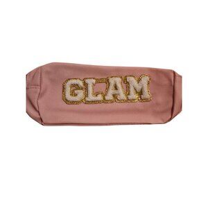 Pink Glam Makeup Bag With Gold Embroidery & White Detailing Compact & Stylish St
